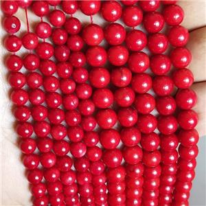 Natural Coral Beads Red Dye Smooth Round, approx 4mm dia