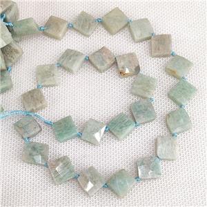 Natural Green Amazonite Beads Faceted Square Corner-Drilled, approx 9-11mm
