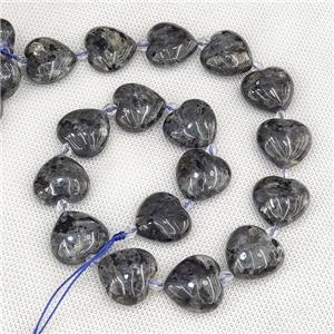 Natural Black Labradorite Heart Beads Larvikite, approx 20mm