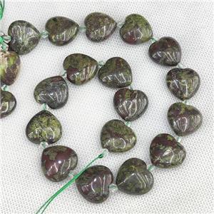 Natural Dragon Bloodstone Heart Beads Green, approx 20mm