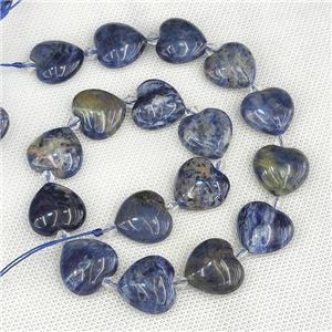Natural Blue Sodalite Heart Beads, approx 20mm