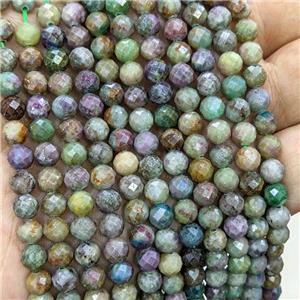 Natural African Ruby Zoisite Beads Faceted Round Red Green, approx 6mm