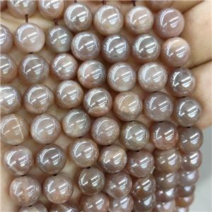 Peach Moonstone Beads Smooth Round Electroplated, approx 10mm dia