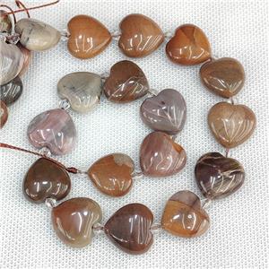 Natural Wood Petrified Jasper Beads Heart, approx 20mm