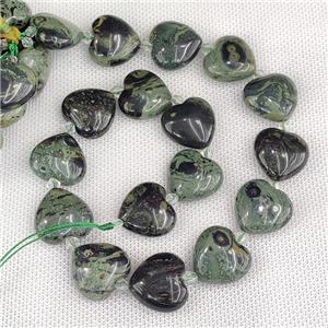 Natural Green Kambaba Jasper Heart Beads, approx 20mm