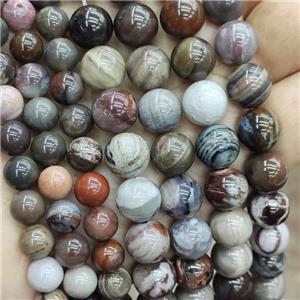 Natural Wood Petrified Jasper Beads Multicolor Smooth Round, approx 8mm dia