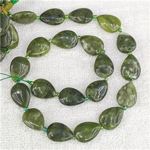 Chinese Taiwan Nephrite Jade Teardrop Beads Flat Green, approx 13-18mm