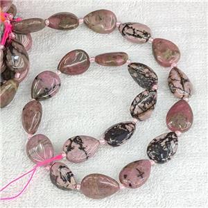 Natural Chinese Rhodonite Teardrop Beads Flat Pink, approx 13-18mm