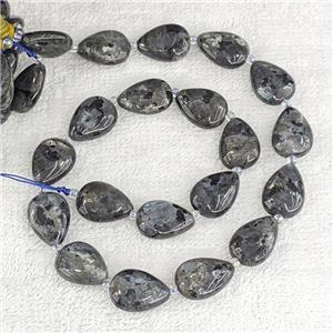 Natural Larvikite Teardrop Beads Flat Black Labradorite, approx 13-18mm