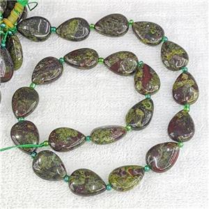 Natural Dragon Bloodstone Teardrop Beads Flat Green, approx 13-18mm