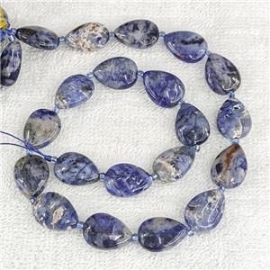Natural Blue Sodalite Teardrop Beads Flat, approx 13-18mm