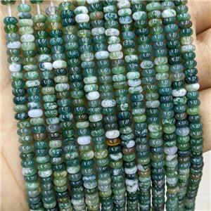 Natural Green Moss Agate Beads Smooth Rondelle, approx 2x4mm