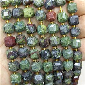 Natural Dragon Bloodstone Beads Green Faceted Cube, approx 8-9mm