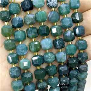 Natural Green Moss Agate Beads Faceted Cube, approx 8-9mm