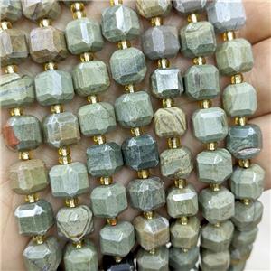 Natural Silver Leaf Jasper Beads Green Faceted Cube, approx 8-9mm
