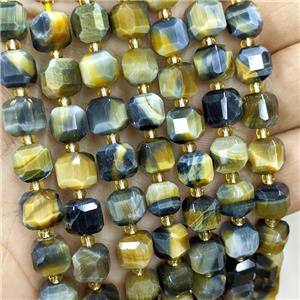 Fancy Tiger Eye Stone Beads Faceted Cube, approx 8-9mm