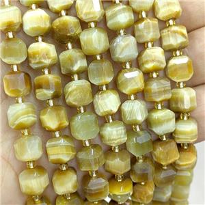 Tiger Eye Stone Beads Golden Faceted Cube, approx 8-9mm