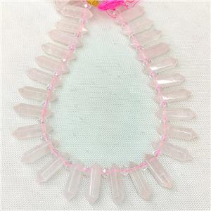 Natural Pink Rose Quartz Prism Beads, approx 8-30mm