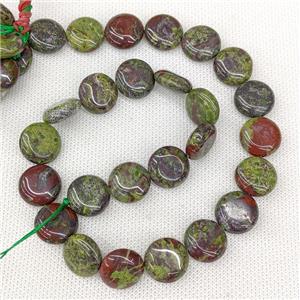 Natural Dragon Bloodstone Coin Beads Green Circle, approx 15mm