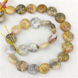 Natural Yellow Crazy Lace Agate Coin Beads Flat Circle, approx 15mm