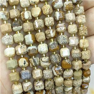 Natural Picture Jasper Beads Faceted Cube, approx 6-7mm