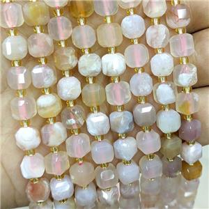 Natural Cherry Agate Beads Sakura Faceted Cube, approx 6-7mm