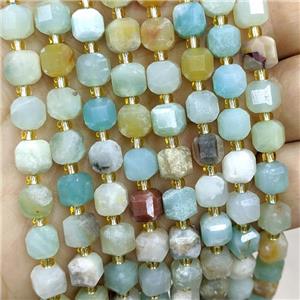 Natural Chinese Amazonite Beads Multicolor Faceted Cube, approx 6-7mm