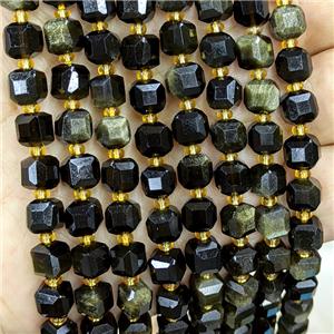 Natural Obsidian Beads Golden Flash Faceted Cube, approx 6-7mm
