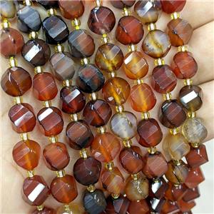 Natural Fancy Agate Twist Beads S-Shape Faceted Red Dye, approx 9-10mm