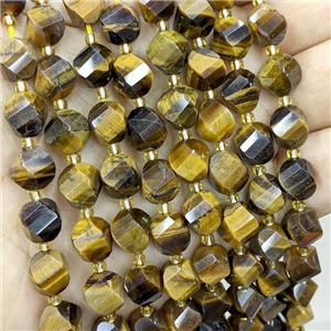 Natural Tiger Eye Stone Twist Beads S-Shape Faceted Yellow, approx 7-8mm