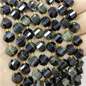 Natural Obsidian Twist Beads S-Shape Faceted Gold Flash, approx 7-8mm