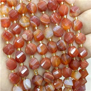 Natural Banded Agate Twist Beads Stripe S-Shape Faceted Red Dye, approx 7-8mm