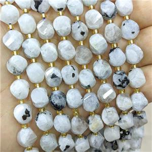 Natural White Moonstone Twist Beads S-Shape Faceted, approx 7-8mm
