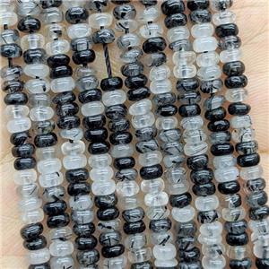 Natural Black Rutilated Quartz Beads Smooth Rondelle, approx 4mm