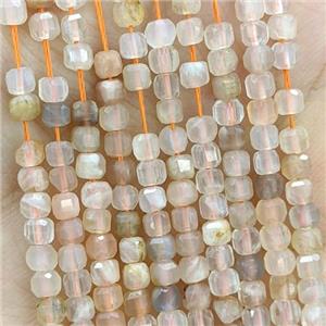 Natural Peach Moonstone Beads Faceted Cube, approx 3mm