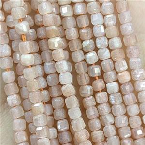 Natural Moonstone Beads Peach Faceted Cube, approx 2.5mm