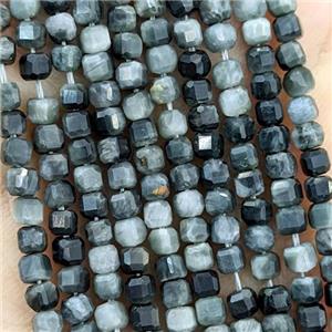 Natural Hawkeye Stone Beads Faceted Cube, approx 3mm