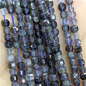 Natural Iolite Beads Inkblue Faceted Cube, approx 3mm