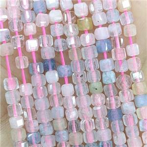 Natural Morganite Beads Multicolor Faceted Cube, approx 3mm