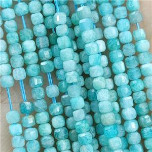 Natural Green Amazonite Beads Faceted Cube, approx 2.5mm