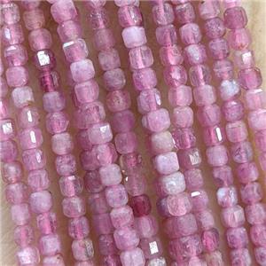 Natural Tourmaline Beads Pink Faceted Cube, approx 2.5mm