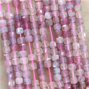 Natural Tourmaline Beads Pink Faceted Cube, approx 2.5mm