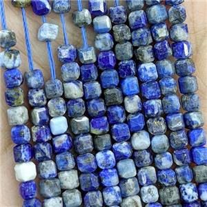 Natural Lapis Lazuli Blue B-Grade Faceted Cube, approx 3mm