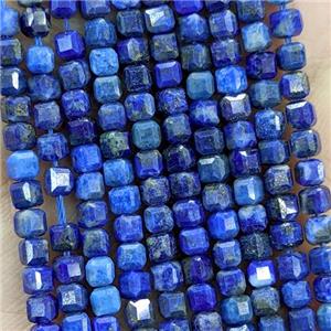 Natural Lapis Lazuli Blue Faceted Cube, approx 2mm