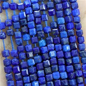 Natural Lapis Lazuli Blue A-Grade Faceted Cube, approx 3mm