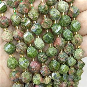 Natural Unakite Twist Beads S-Shape Faceted Green, approx 9-10mm