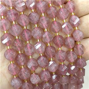 Pink Strawberry Quartz Twist Beads S-Shape Faceted, approx 7-8mm