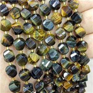 Natural Tiger Eye Stone Twist Beads S-Shape Faceted Yellow Blue Dye, approx 9-10mm