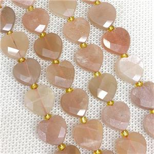 Natural Peach Moonstone Heart Beads Faceted, approx 12mm
