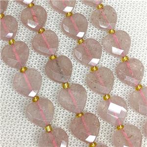Natural Pink Strawberry Quartz Heart Beads Faceted, approx 12mm